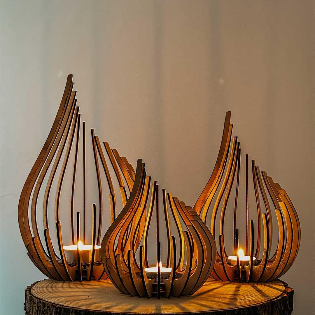 Windlicht aus Holz - handgefertigte Deko