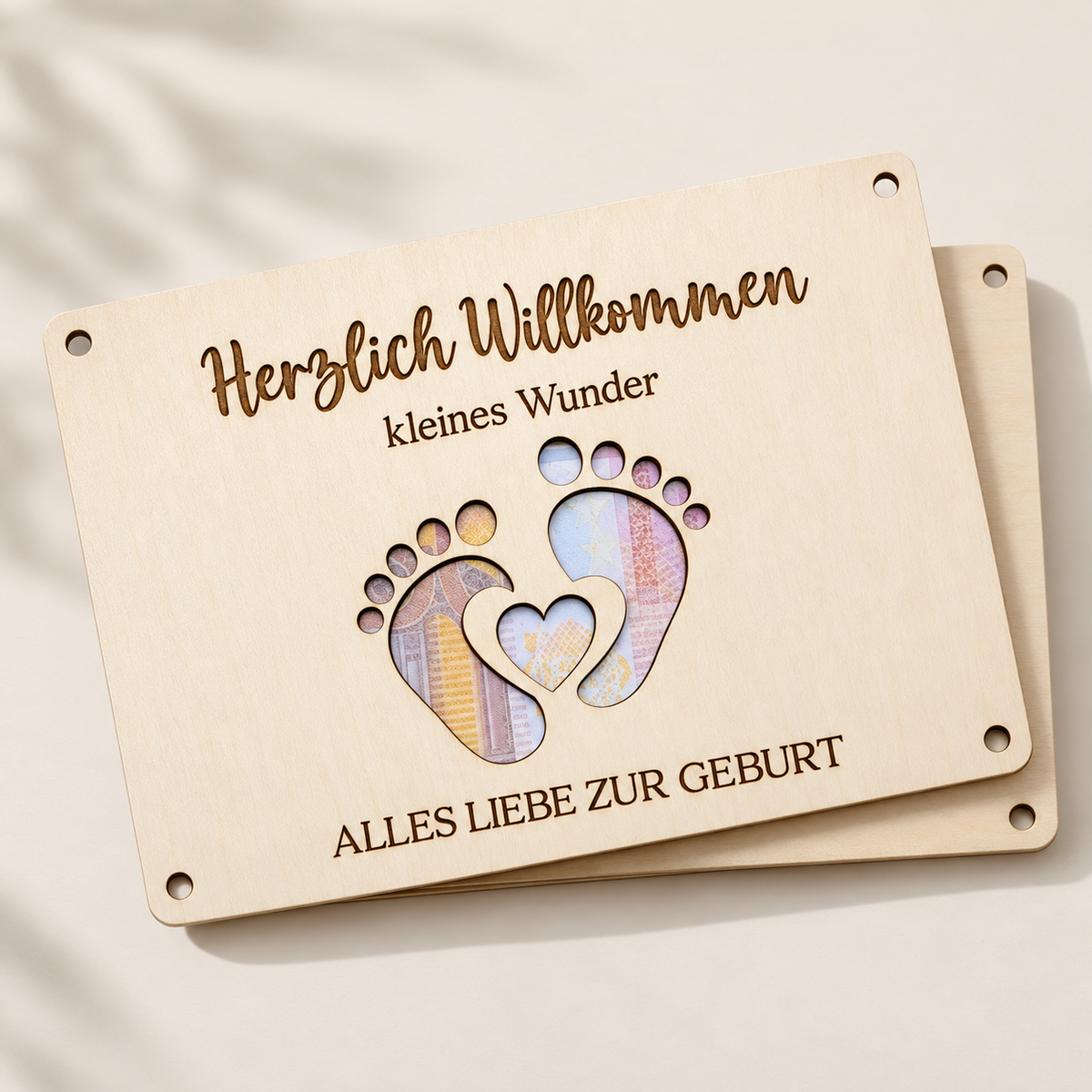 Geldgeschenkkarte zur Geburt aus Birkenholz – Kleines Wunder