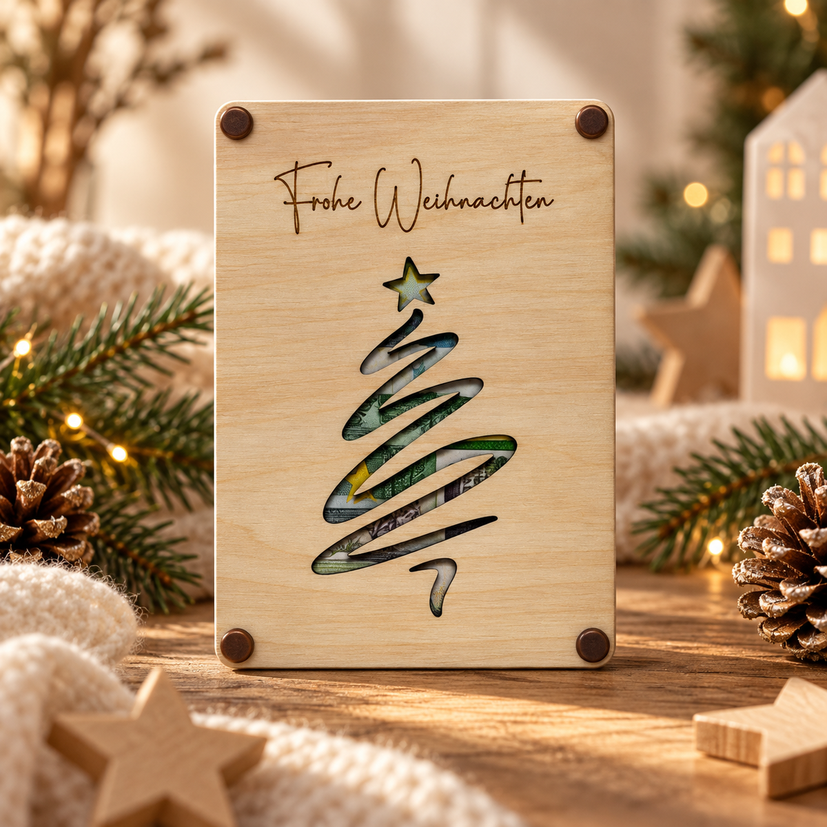 Geldgeschenkkarte aus Holz zu Weihnachten – 8 Motive – Produktbild 2