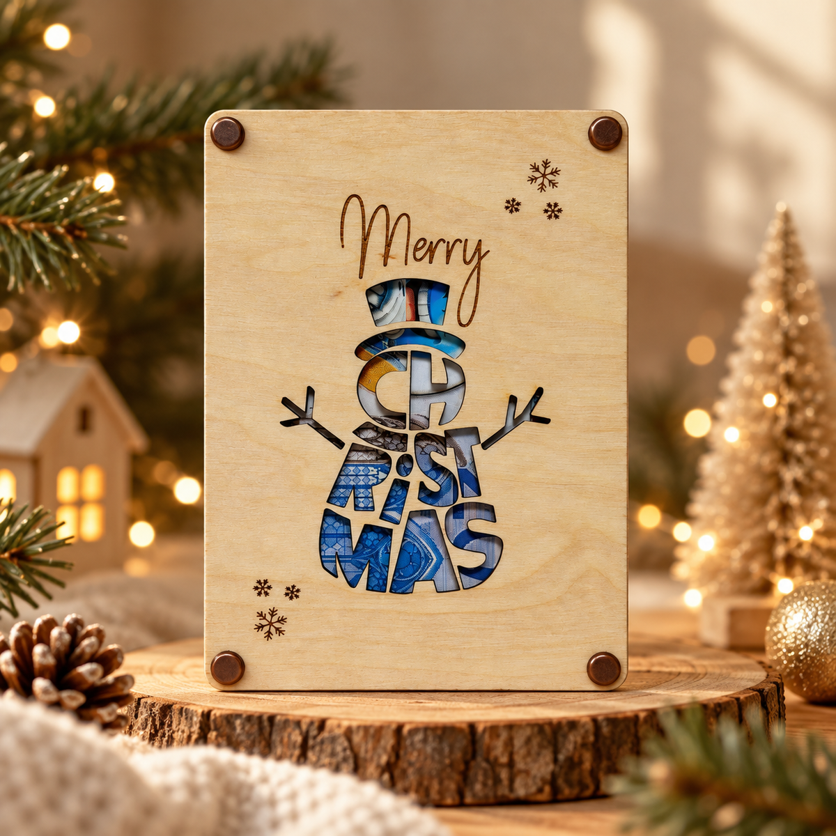 Geldgeschenkkarte aus Holz zu Weihnachten – 8 Motive – Produktbild 6