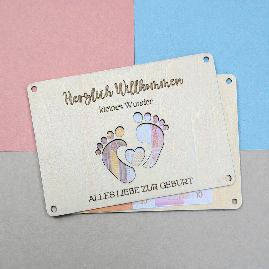 Geldgeschenk zur Geburt aus Holz – Herzlich Willkommen kleines Wunder - Wiens Wood