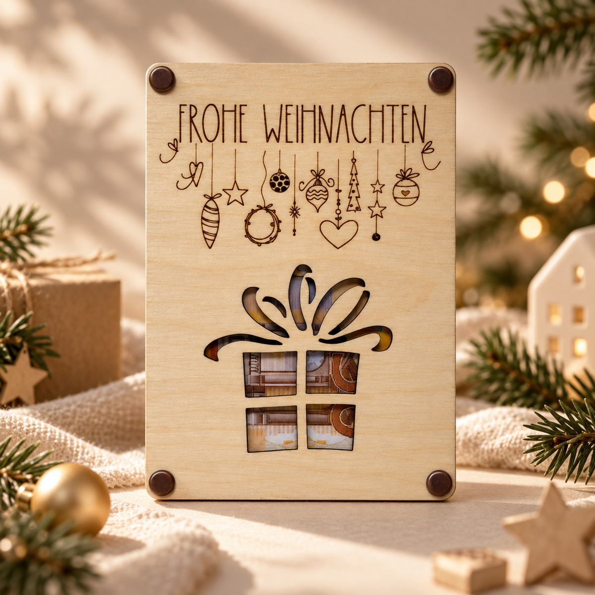 Geldgeschenkkarte aus Holz zu Weihnachten – 8 Motive – Produktbild 7