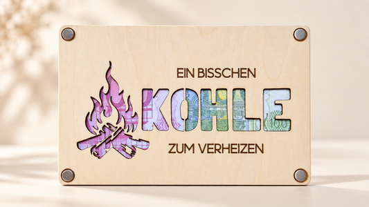 Geldgeschenk Kohle zum Verheizen aus Holz