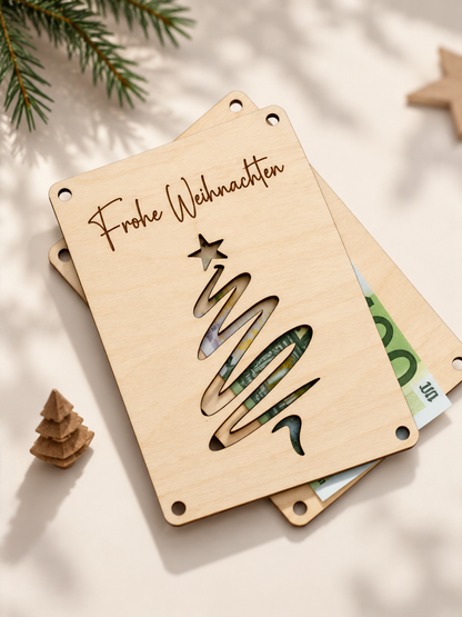 Geldgeschenkkarte aus Holz zu Weihnachten – 8 Motive – Produktbild 1