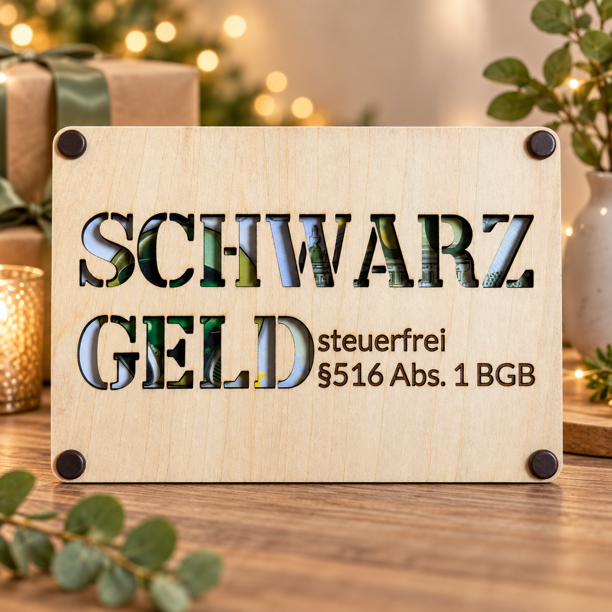 Geldgeschenk Schwarzgeld aus Holz – witzige Geschenkidee