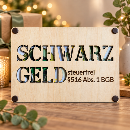 Geldgeschenk Schwarzgeld aus Holz – witzige Geschenkidee