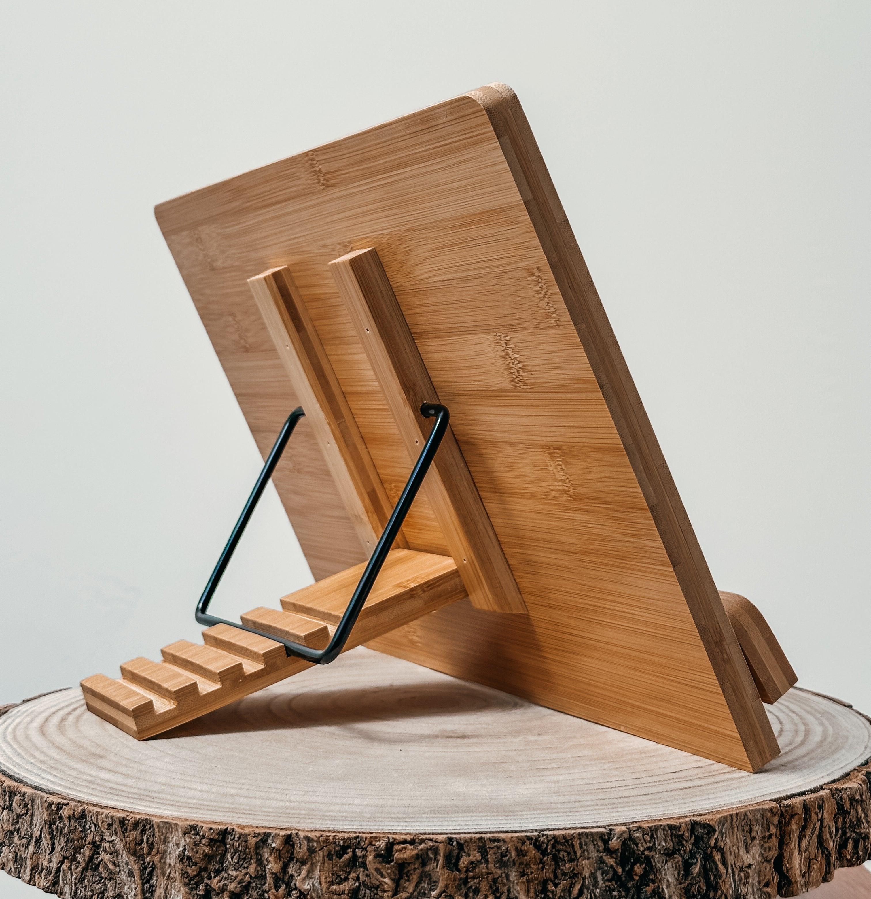 Bambus Kochbuchständer – Auch Als IPad-Halter & Leseständer Nutzbar, 37x20 Cm, Mit Rutschfesten Füßen