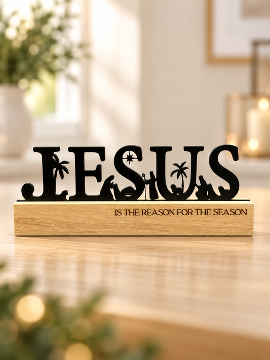 Jesus Aufsteller aus Holz – christliche Weihnachtsdekoration