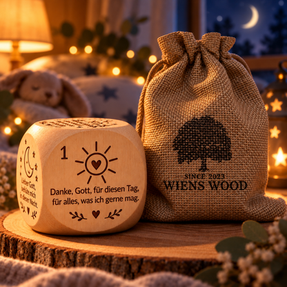 Abendgebetswürfel Kleine Herzensreime aus Buchenholz mit modernen Gebeten zur Schlafenszeit