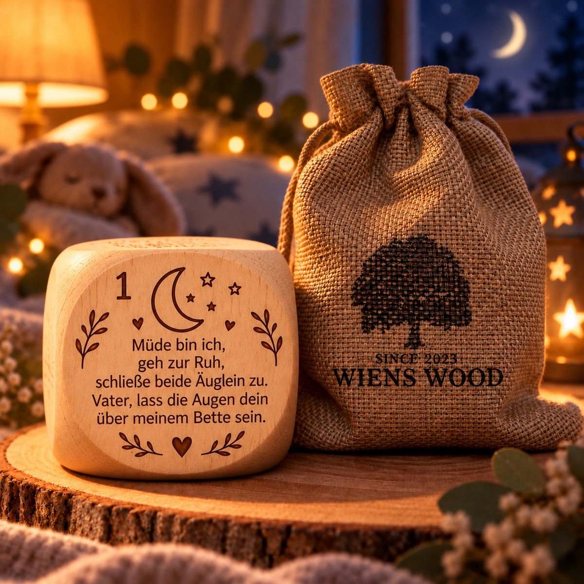 Abendgebetswürfel Kleine Klassiker aus Buchenholz mit traditionellen Gute-Nacht-Gebeten